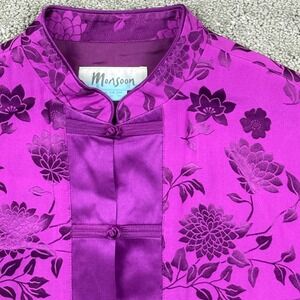 VTG Monsoon Silk Blend Mandarin Collar Frog Closure Blouse Purple UK 12 US 10